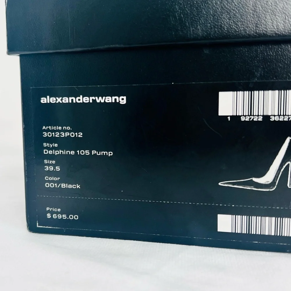 Alexander Wang Delphine Black Satin Crystal Logo Stiletto Pumps Heels 4” 39.5 - Picture 2 of 16